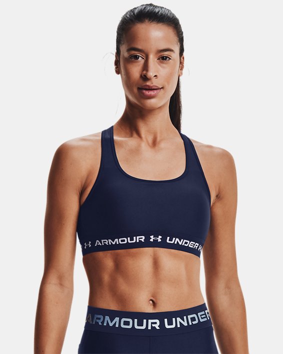 Women's Armour® Mid Crossback Sports Bra, Blue, pdpMainDesktop image number 0